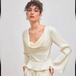 Cider Satin Cowl Neckline Ruffle Hem Champagne Women's Size Medium Nwt